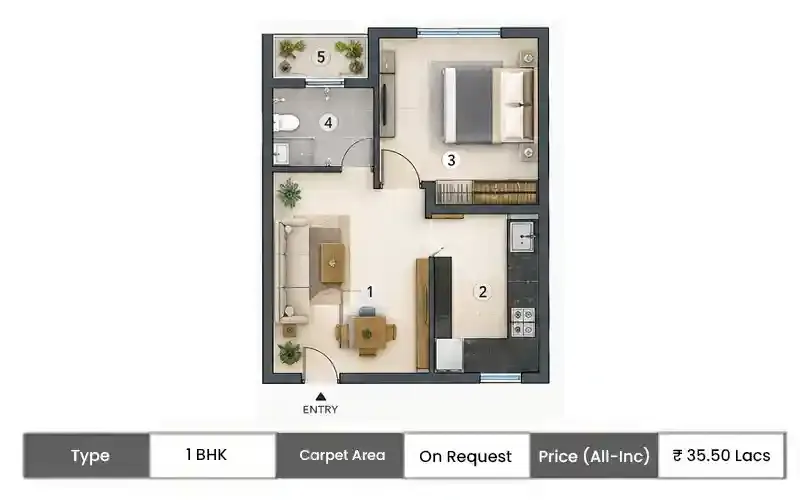 Embassy Golf City 1 BHK floor plan, sq ft carpet area